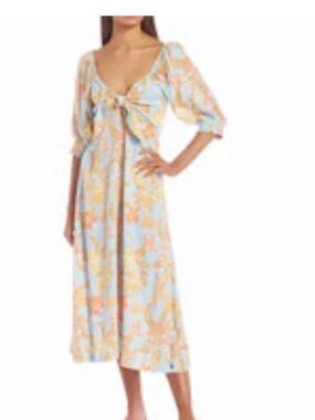 Roxy Evening Delight Floral Hawaiian Tropical Maxi Dress Tie Front